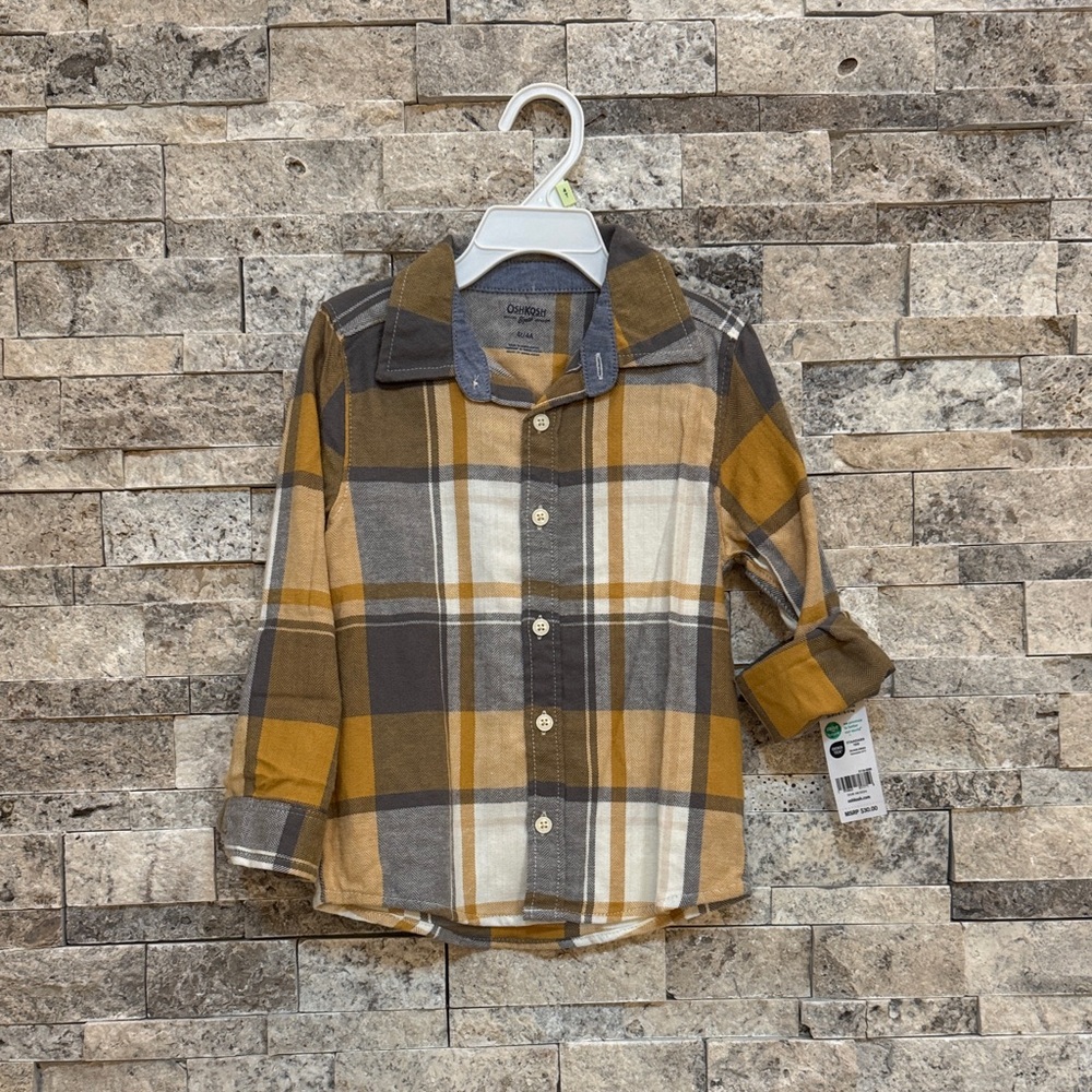 OshKosh B'gosh Yellow and Gray Plaid Button-Down Shirt